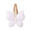 Barrette papillon à paillettes double couche avec perles blanches et clip BB doré - Blanc