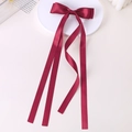 Elegante pinza para el pelo de satén burdeos con doble lazo y cintas largas colgantes - Rojo Vino (33)