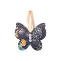Double-layered butterfly hair clip in dark gray floral fabric with pearl details - Dark Gray Leaf Floral