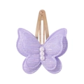 Pince à cheveux papillon pailletée violette faite main avec trois perles blanches - Violet