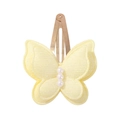 Pince à cheveux papillon en tissu jaune pâle pailleté avec perles et clip en métal - Jaune
