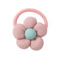 Pink corduroy sunflower hair tie for girls with soft blue fabric center detail - Pink (5)