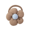 Brown corduroy flower hair tie with light blue center for girls and kids - Caramel(6)