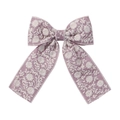 Noeud à cheveux fait main en lin lilas avec broderie florale blanche et rubans - Lavande (25)