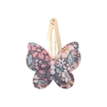Floral print butterfly hair clip with white pearls and gold metal BB clip - Pink Purple Floral