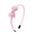Pink ribbon-wrapped headband for girls featuring a double-layered lace bow and woven ball - Pink