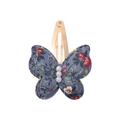 Blue floral print butterfly hair clip for girls with three white pearl decorations - Blue Floral Version
