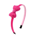 Cute macaron rose pink fabric headband with double layer heart-shaped crochet bow for girls - Rose Pink