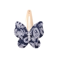Double-layered butterfly hair clip with navy paisley fabric and pearl accents - Paisley Blue