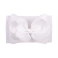 Detailed close-up of white soft nylon baby headband featuring a large grosgrain ribbon bow - White (029-002)