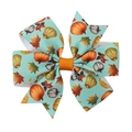 Teal Thanksgiving hair bow with pumpkin and maple leaf prints for autumn festive style - Light Blue Green Pumpkin Maple (6)
