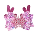 Barrette à cheveux renne rose pailletée avec flocon de neige pour Noël et Nouvel An - Flocon Bois Roses (7)