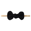 Elastic baby headband with a black fabric bow and soft seamless beige nylon strap - Black Solid (9)