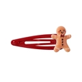 Cute Christmas hair clip featuring a 3D gingerbread man design on a red metal BB clip - Gingerbread Man Style (11) / Red