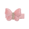 Fermaglio per capelli a farfalla in velluto rosa con glitter dorati e base in tessuto - Rosa