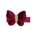 Glittery dark red velvet butterfly hair clip with gold sparkles for girls hair accessories - Dark Red