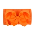 Macro view of bright orange jacquard nylon headband with large grosgrain ribbon bow - Bright Orange (668-011)