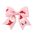 Fermaglio per capelli rosa con gnomo di Natale in nastro grosgrain per bambina - Stile Gnomo di Natale Rosa