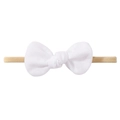 Elastic baby headband featuring a white fabric bow and soft beige nylon band - White Solid (14)