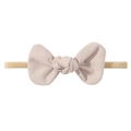 Elastic baby headband with a beige linen bow knot on a high-stretch nylon band - Beige Solid (15)