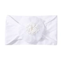 Soft white nylon baby headband featuring a delicate pleated mesh flower decoration - White (2)
