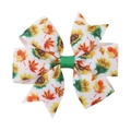 Thanksgiving turkey pumpkin bow hair clip with autumn sunflower and maple leaf patterns - Dark Green Polka Dot Sunflower (16)