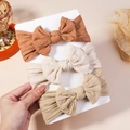 Lot de trois bandeaux bébé à nœud tricoté en caramel et beige, tissu extensible - Couleurs Unies Lot de 3 (Ref)
