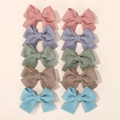 10-piece set of handmade waffle texture fabric bow hair clips for girls in various pastel colors - Natural Tone Ten Pack (10CK)