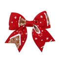 Fermaglio per capelli natalizio in nastro grosgrain rosso con stampe di pan di zenzero e neve - Stile Casetta di Pan di Zenzero Rosso