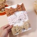 Dreiteiliges Baby-Stirnband-Set mit Jacquard-Schleifen in Braun, Floral und Beige - 3C (Ohne Karton)