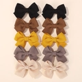 Set of 10 handmade waffle fabric bow hair clips for girls in 5 retro macaron colors - Classic Retro Ten (10CF)