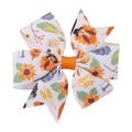 Thanksgiving turkey and sunflower bow clip with orange ribbon for girls' hair - White Base Sunflower Turkey (23)