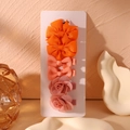 Detail view of 6-piece girls' fabric hair bow set with roses on a white display card - Orange and Pink Style (6K)