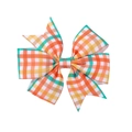 Plaid grosgrain ribbon bow hair clip with turkey orange and green patterns - Tri-Color Vintage Plaid (26)