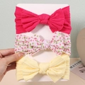 Three-pack baby nylon headbands with pink, yellow and watermelon print bows - Rose Red Watermelon Pattern Light Yellow (11)