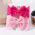 Two-pack baby bow headbands in rose red ribbed fabric and pink waffle texture nylon - Rose Red And Pink (14)