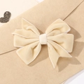 Retro cream velvet hair bow clip with white lace trim and thick fabric texture - Cream