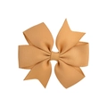 Light brown grosgrain ribbon bow hair clip for children with ribbed texture detail - Light Brown (2)