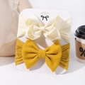 Baby bow headband set in cream ribbed fabric and ginger bubble textured fabric - Off White And Ginger (21)