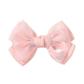 Fermaglio per capelli rosa con fiocco in raso a doppio strato e glitter argento per bimba - Rosa
