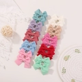 Set of 10 colorful waffle fabric bow hair clips for girls in various pastel shades - Vibrant Color Twenty (20F)
