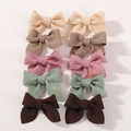 Set of 10 handmade waffle fabric bow hair clips for girls in 5 soft pastel colors - Classic Multicolor Mix (FJ3898-10B)
