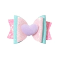 Fermaglio a fiocco glitter rosa e blu con cuore di peluche viola per bambine - Combinazione di Colori Rosa (1)