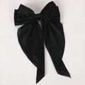 Elegante pinza para el pelo con lazo de seda negro extragrande y cintas largas - Negro Puro
