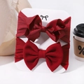 Two-pack dark red baby bow headbands featuring ribbed ribbon and waffle texture styles - Dark Red (33)