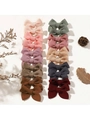 Detail view of 12-piece kids waffle texture bow hair clips in assorted warm vintage colors - Fj3898-20b
