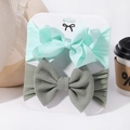 Baby nylon bow headband set in mint green ribbed and dark green waffle texture - Mint And Dark Green (34)