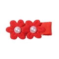 Fermaglio per capelli a fiori in tessuto rosso per bambina con perle bianche - Rosso