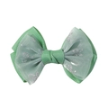 Barrette à nœud vert double épaisseur avec motifs papillons argentés scintillants - Vert