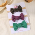 Set di tre fasce per neonati con fiocchi in tessuto a coste marrone, viola e verde - Marrone Scuro, Viola, Verde Smeraldo (4)